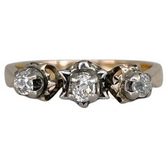 Viktorianischer 14 Karat Gold 0,21 Karat Old Mine Cut Diamant Dreistein Ring
