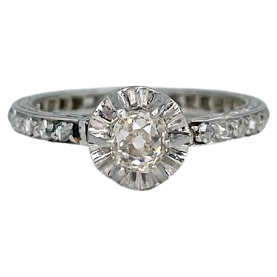 Victorian 900 Platinum 0.50 Carat Old Cut Diamond Engagement Ring For Sale