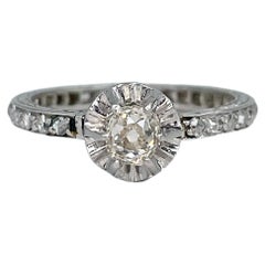Antique Victorian 900 Platinum 0.50 Carat Old Cut Diamond Engagement Ring