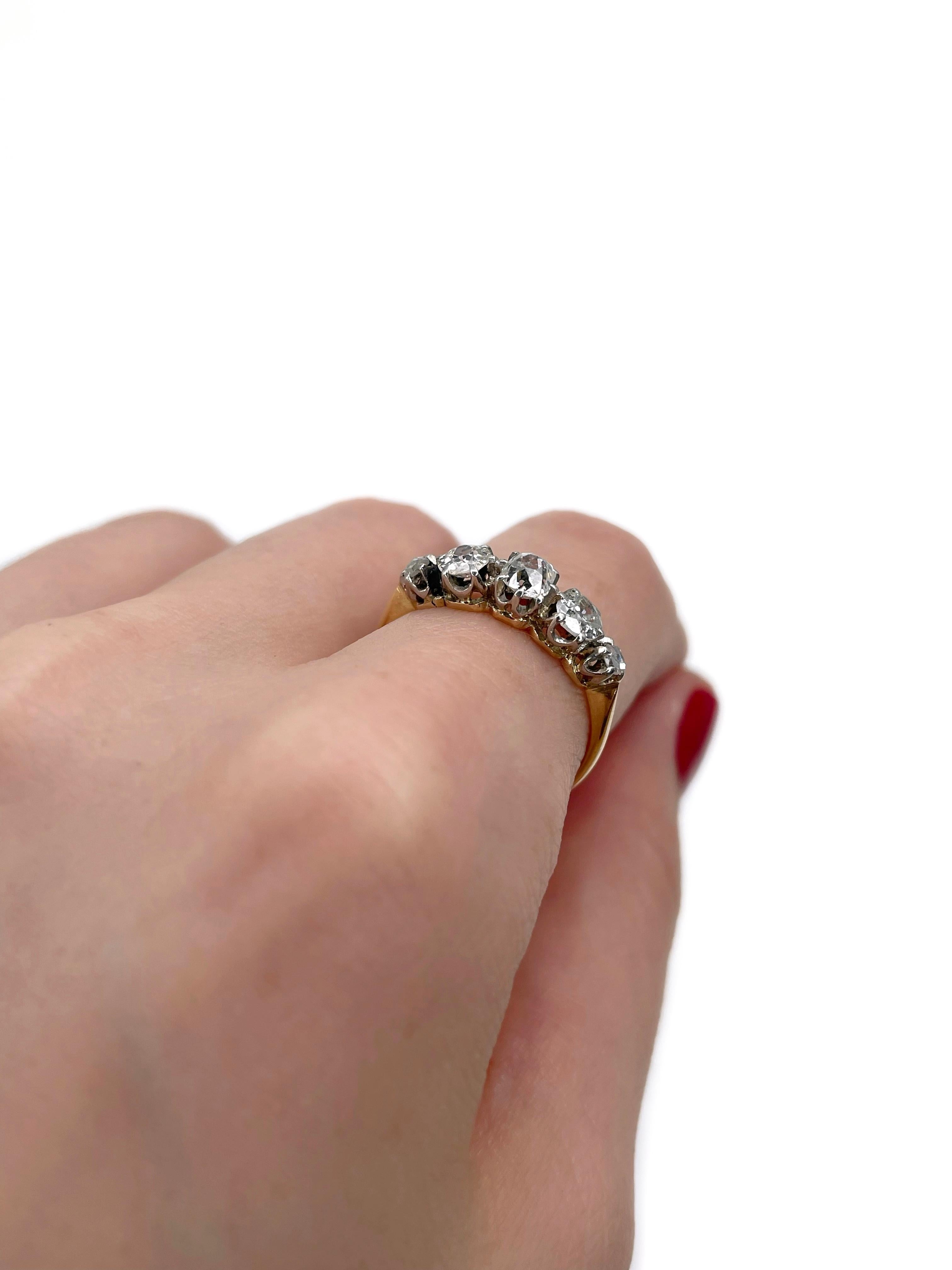 Mixed Cut Victorian 18 Karat Gold Old Mine Cut Rose Cut Diamond Five-Stone Band Ring For Sale