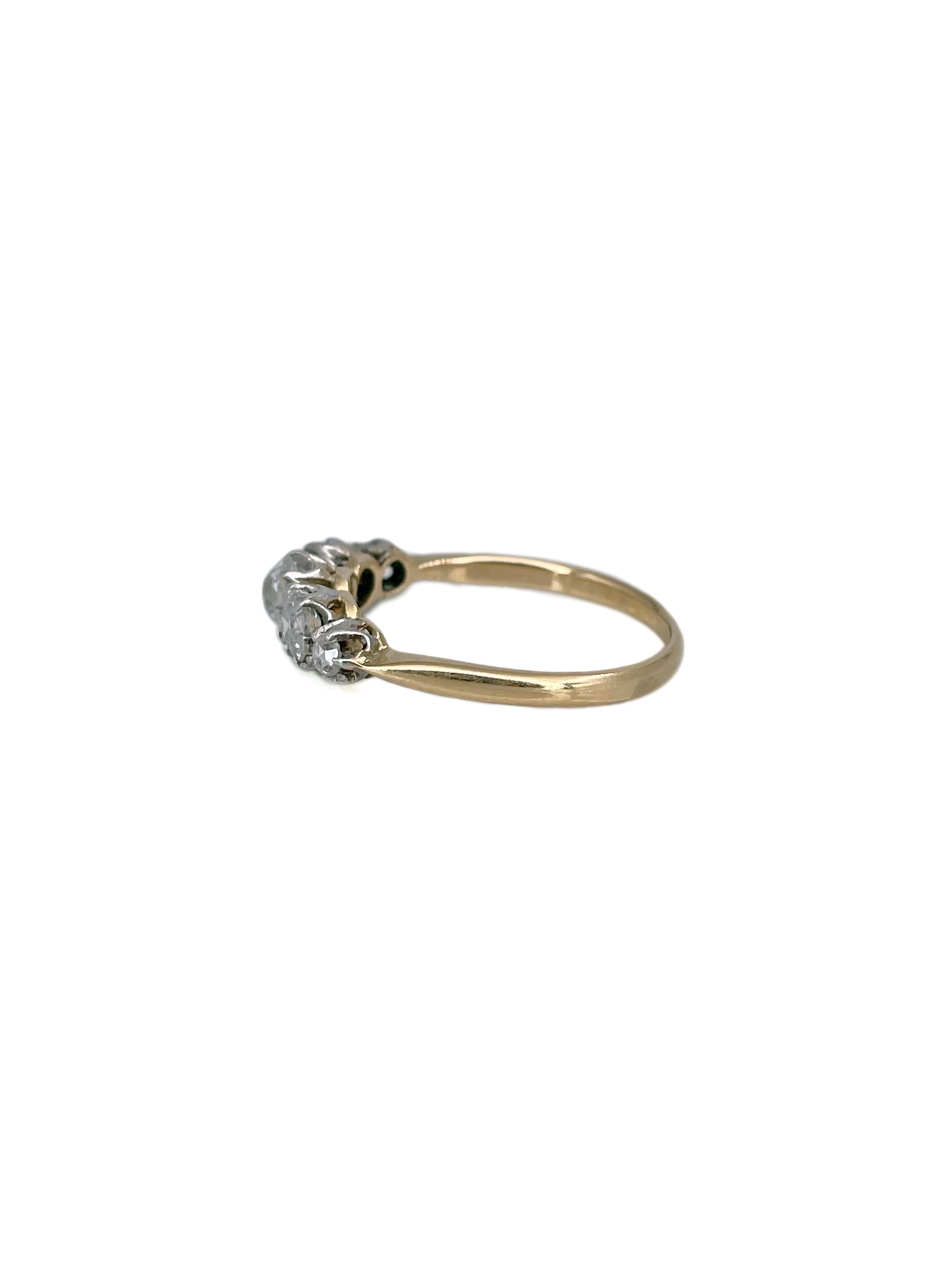 Victorian 18 Karat Gold Old Mine Cut Rose Cut Diamond Five-Stone Band Ring In Good Condition For Sale In Vilnius, Vilniaus apskr.