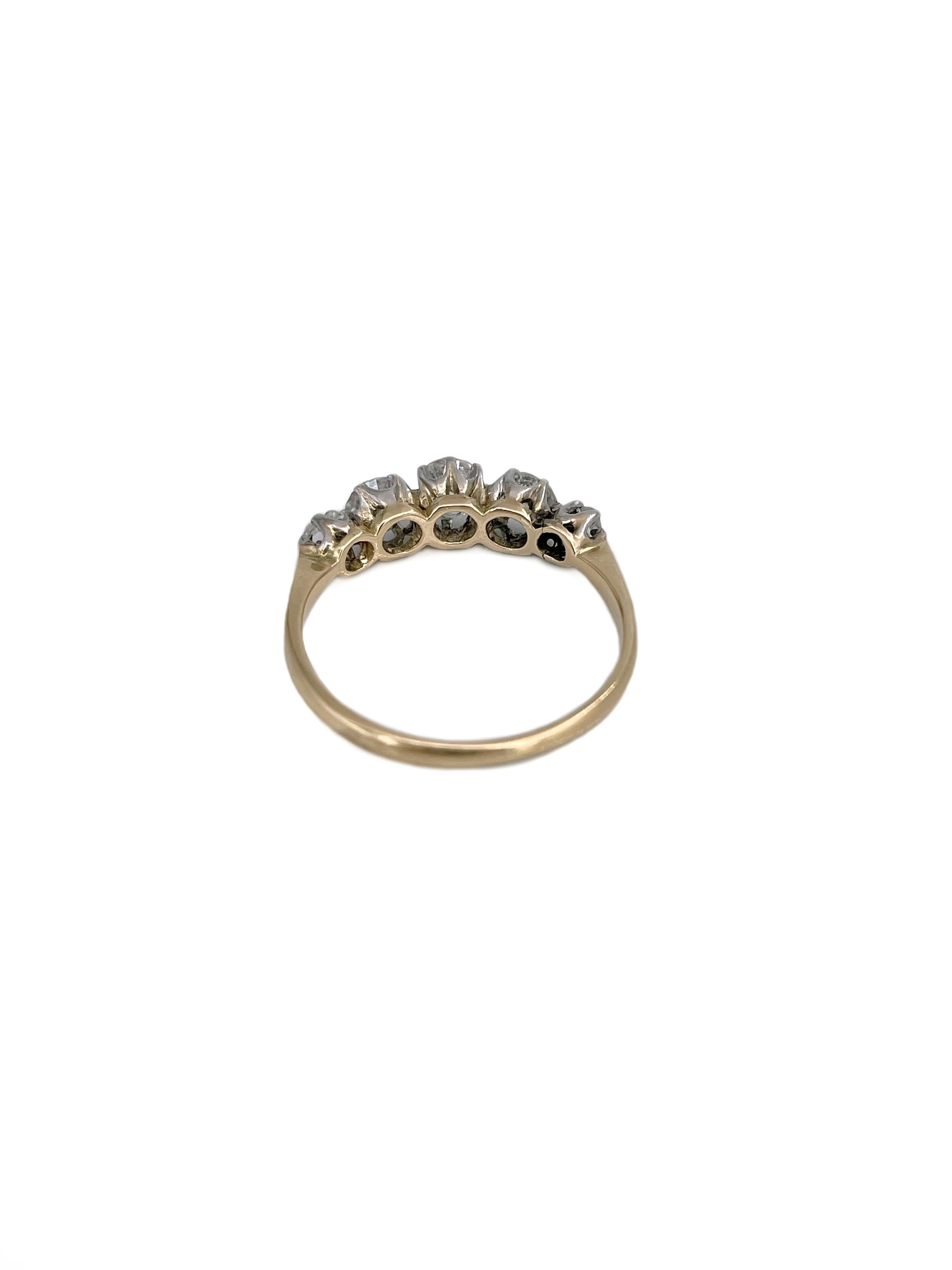 Women's Victorian 18 Karat Gold Old Mine Cut Rose Cut Diamond Five-Stone Band Ring For Sale