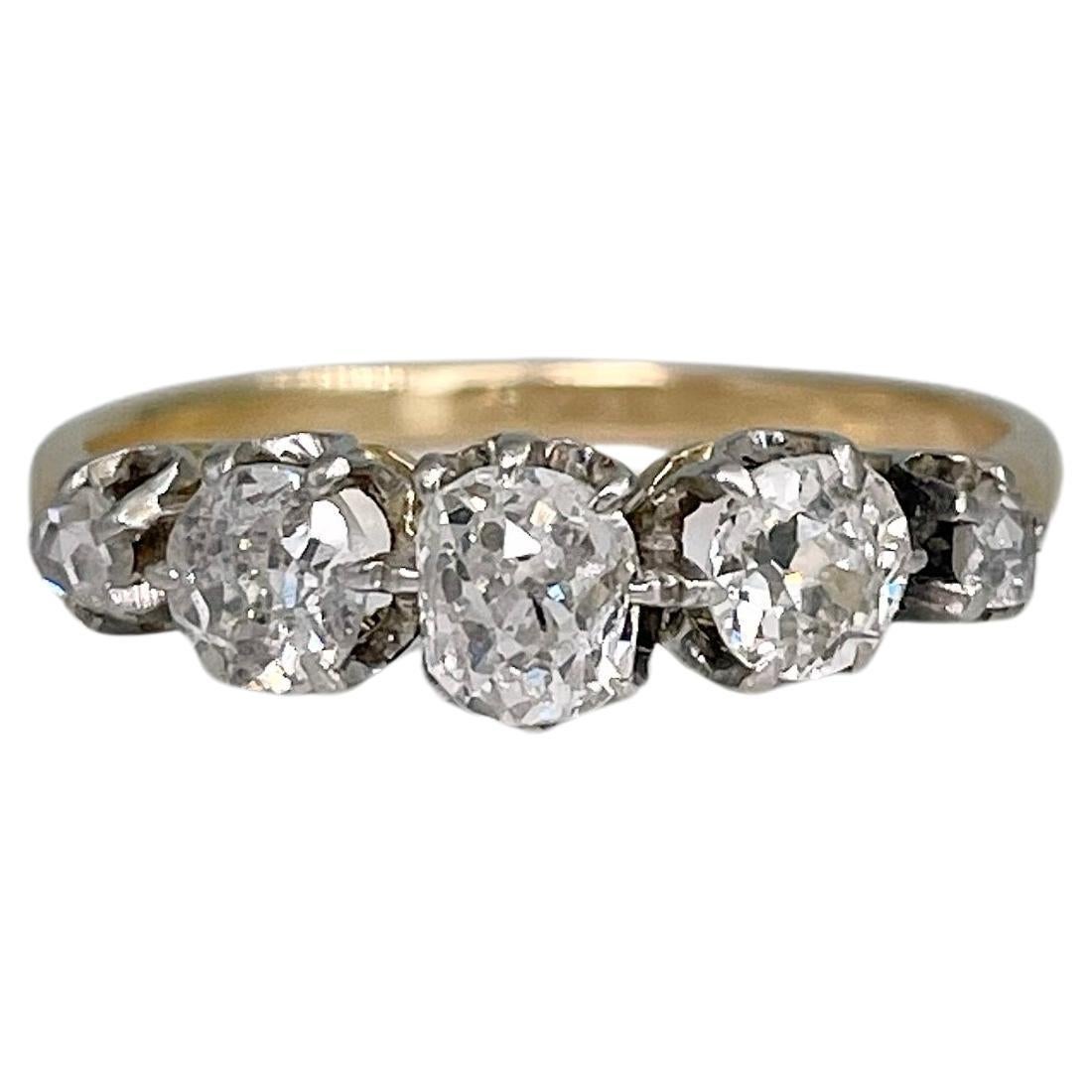 Victorian 18 Karat Gold Old Mine Cut Rose Cut Diamond Five-Stone Band Ring For Sale