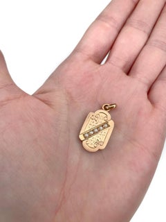 Victorian 18 Karat Gold Pearl Floral Motif Rectangular Locket Pendant