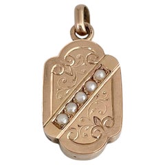 Victorian 18 Karat Gold Pearl Floral Motif Rectangular Locket Pendant