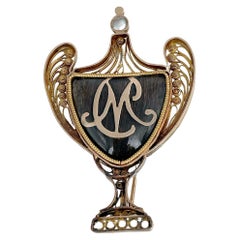 Victorian 18 Karat Gold Pearl Hairwork Initials Filigree Mourning Brooch