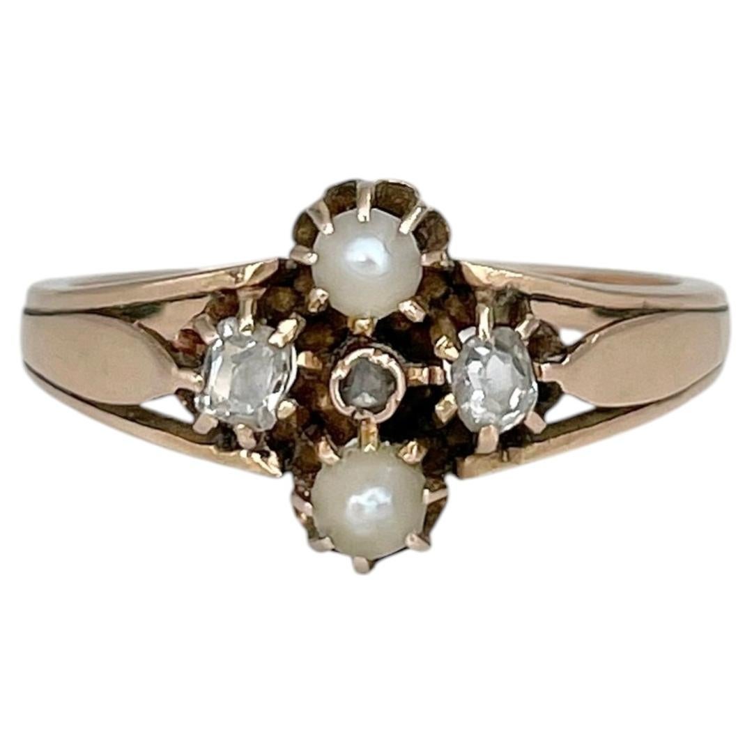 Victorian 18 Karat Gold Pearl Old Cut Diamond Ring