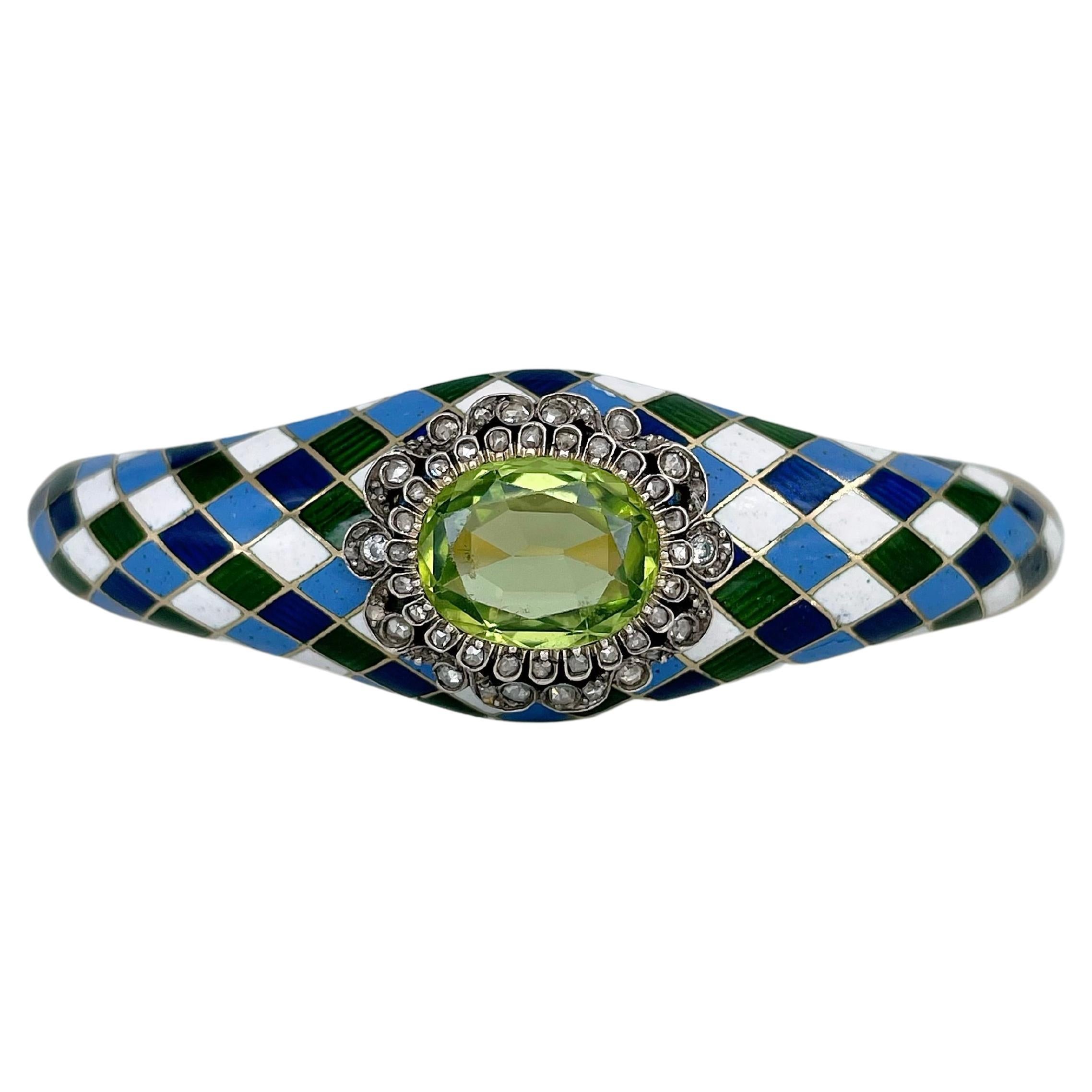 Bracelet secret de l'époque victorienne en or 18 carats, péridot, diamant et émail coloré