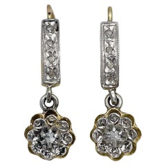 Antique Victorian 18 Karat Gold Platinum Rose Cut Diamond Buttercup Drop Earrings