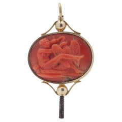 Victorian 18 Karat Gold Pocket Watch Key/Pendant, featuring Leda and the swan 