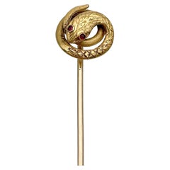 Victorian 18 Karat Gold Red Paste Snake Stick Pin Brooch Victorian 18 Karat Gold Red Paste Snake Stick Pin Brooch