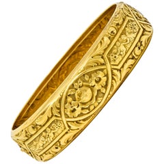 Victorian 18 Karat Gold Rose and Geranium Floral Bangle Bracelet