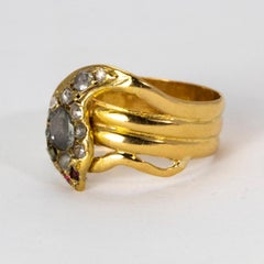 Victorian 18 Karat Gold Rose Cut Diamond and Ruby Snake Ring