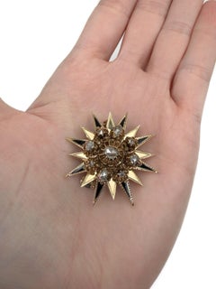 Victorian 18 Karat Gold Rose Cut Diamond Black Enamel Star Pin Brooch