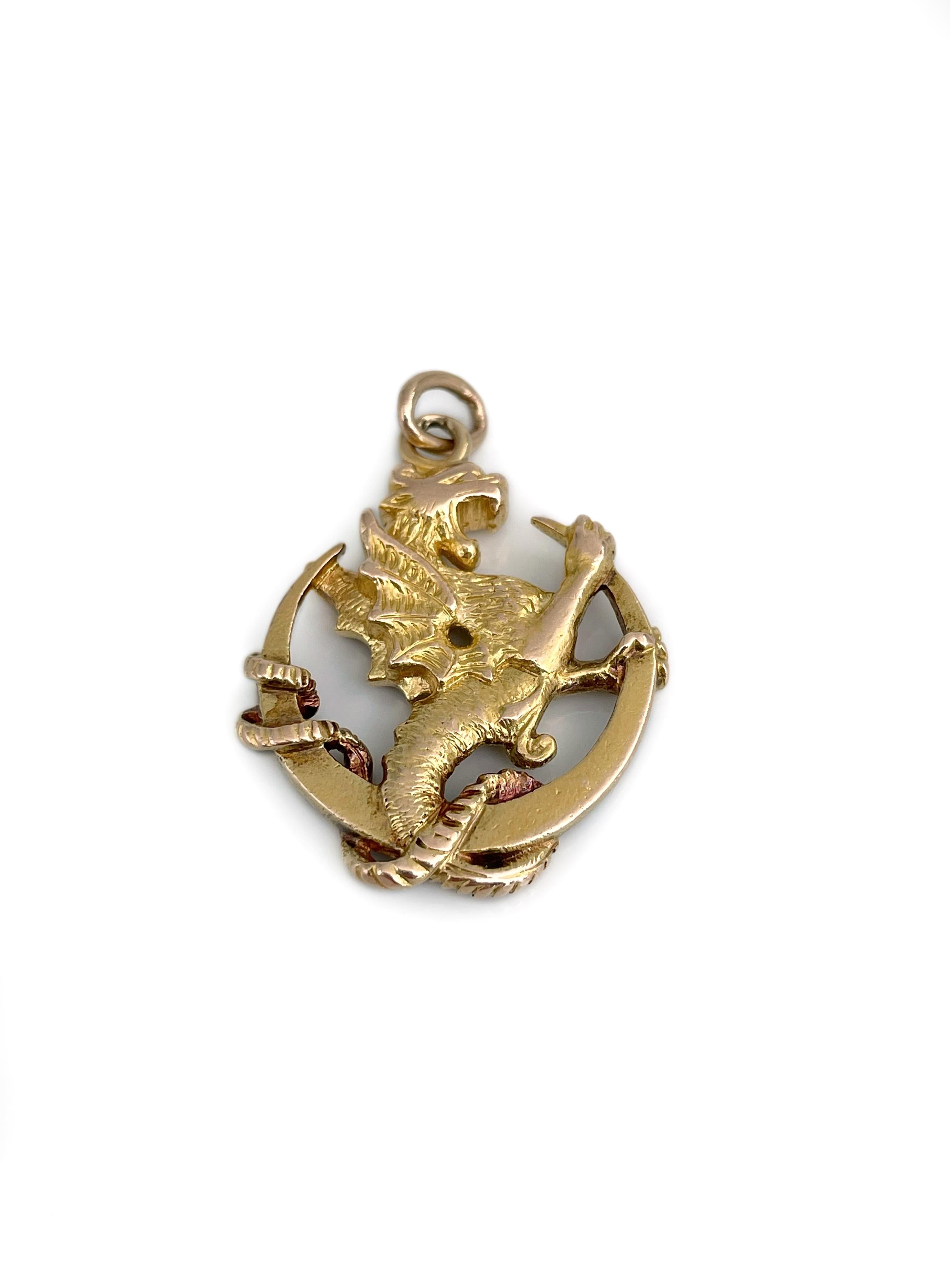Women's or Men's Victorian 18 Karat Gold Rose Cut Diamond Chimera Dragon Pendant