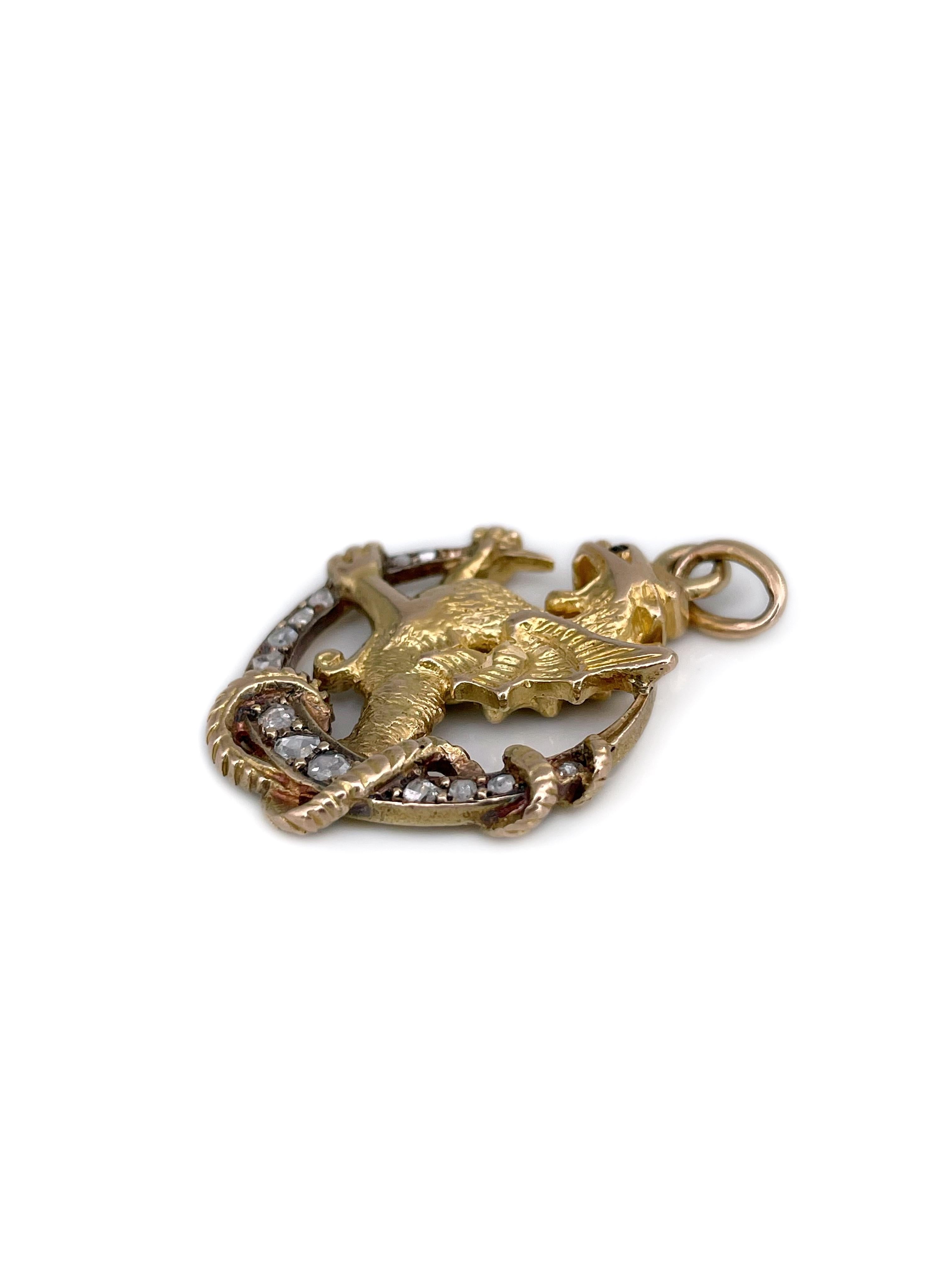 Victorian 18 Karat Gold Rose Cut Diamond Chimera Dragon Pendant 1