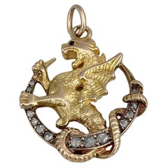 Victorian 18 Karat Gold Rose Cut Diamond Chimera Dragon Pendant