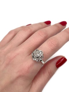 Bague victorienne en or 18 carats avec grappe de diamants taille rose