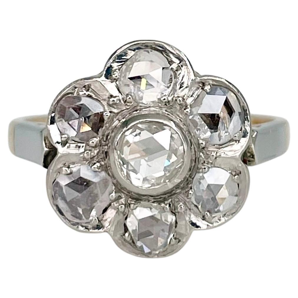 Viktorianischer 18 Karat Gold-Cluster-Ring mit Diamant im Rosenschliff