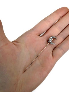 Victorian 18 Karat Gold Rose Cut Diamond Crescent Moon Stick Pin Brooch