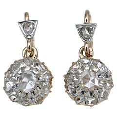 Pendientes Dormeuse Victorianos de Oro de 18 Kilates con Diamantes talla Rosa