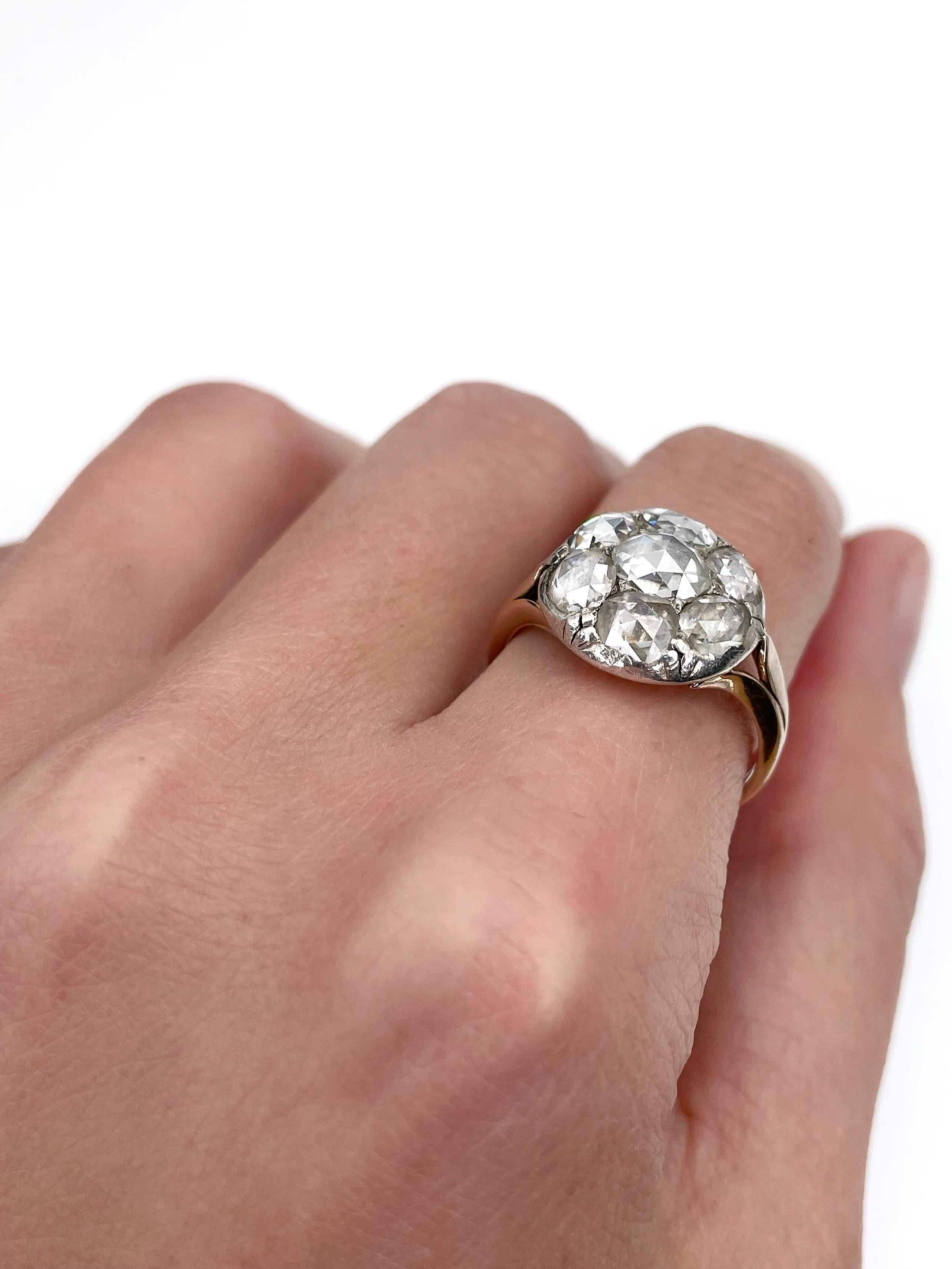 Victorian 14 Karat Gold 2.30 Carat Rose Cut Diamond Engagement Cluster ...