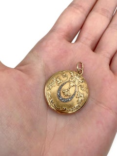 Pendentif Victorien en or 18 carats avec motif floral et diamant taillé en rose