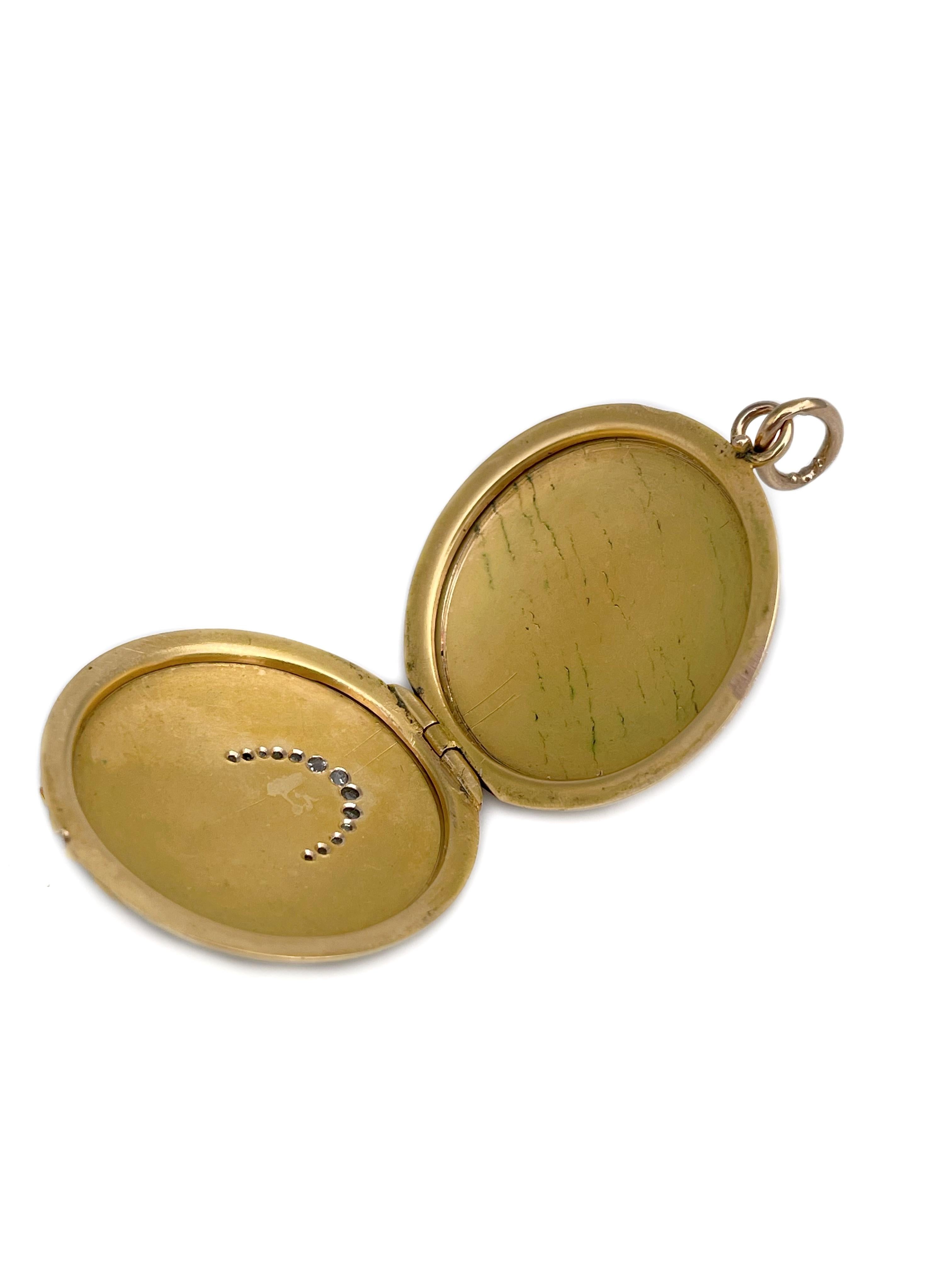 Pendentif Victorien en or 18 carats avec motif floral et diamant taillé en rose Bon état - En vente à Vilnius, Vilniaus apskr.