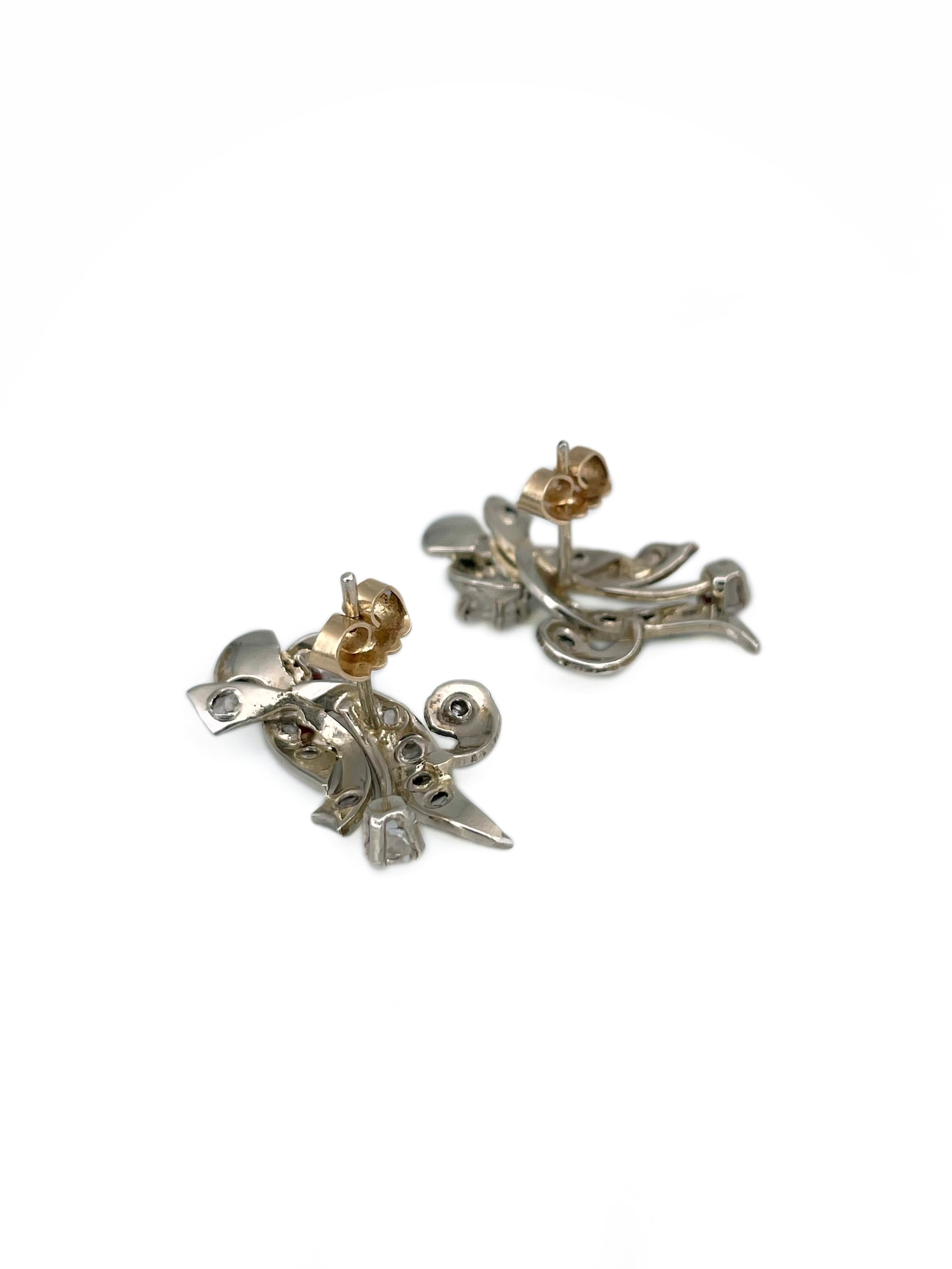 Viktorianische florale Ohrstecker aus 18 Karat Gold TW 0,50 Karat Diamant im Rosenschliff Damen