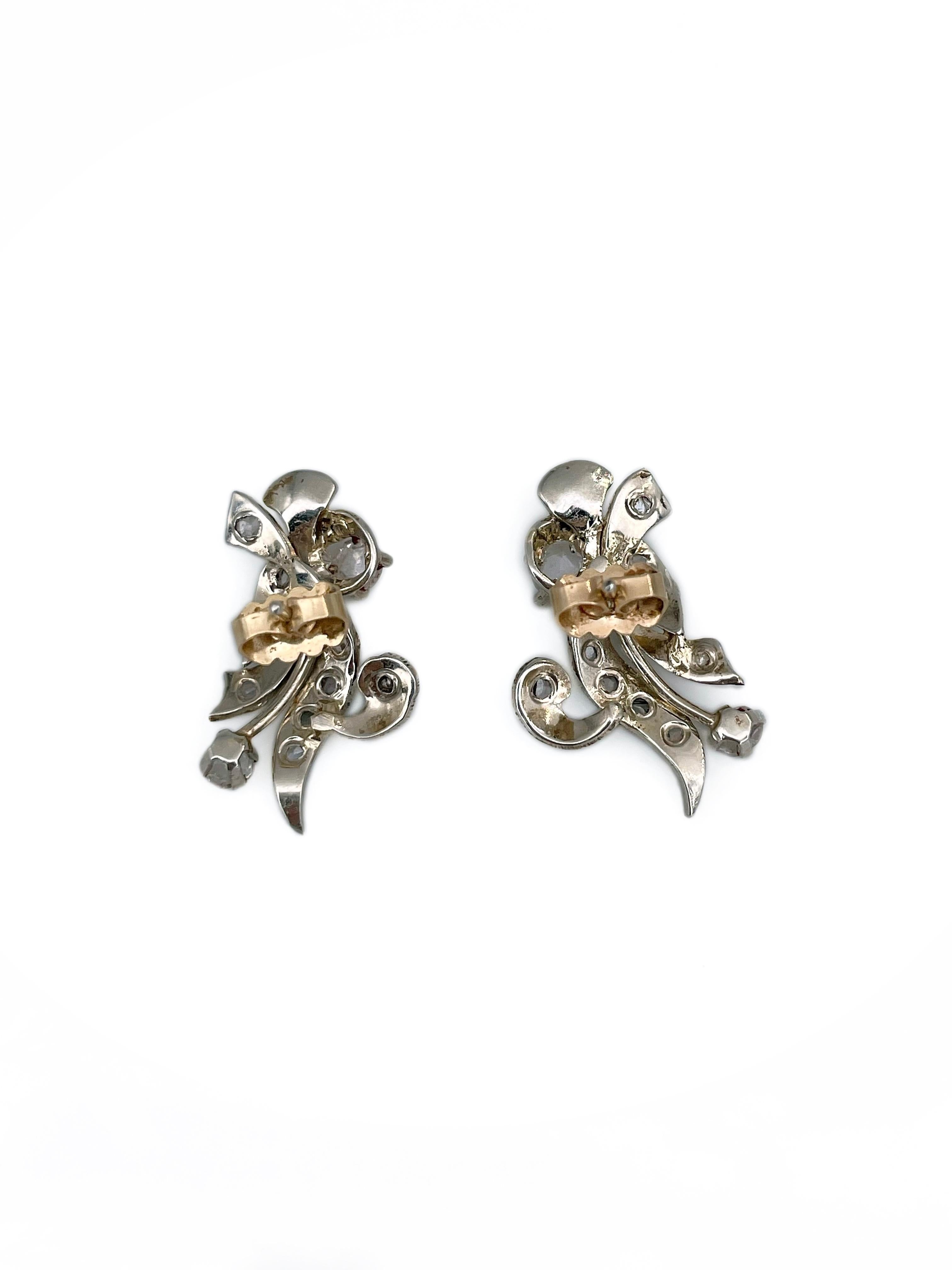 Viktorianische florale Ohrstecker aus 18 Karat Gold TW 0,50 Karat Diamant im Rosenschliff 1