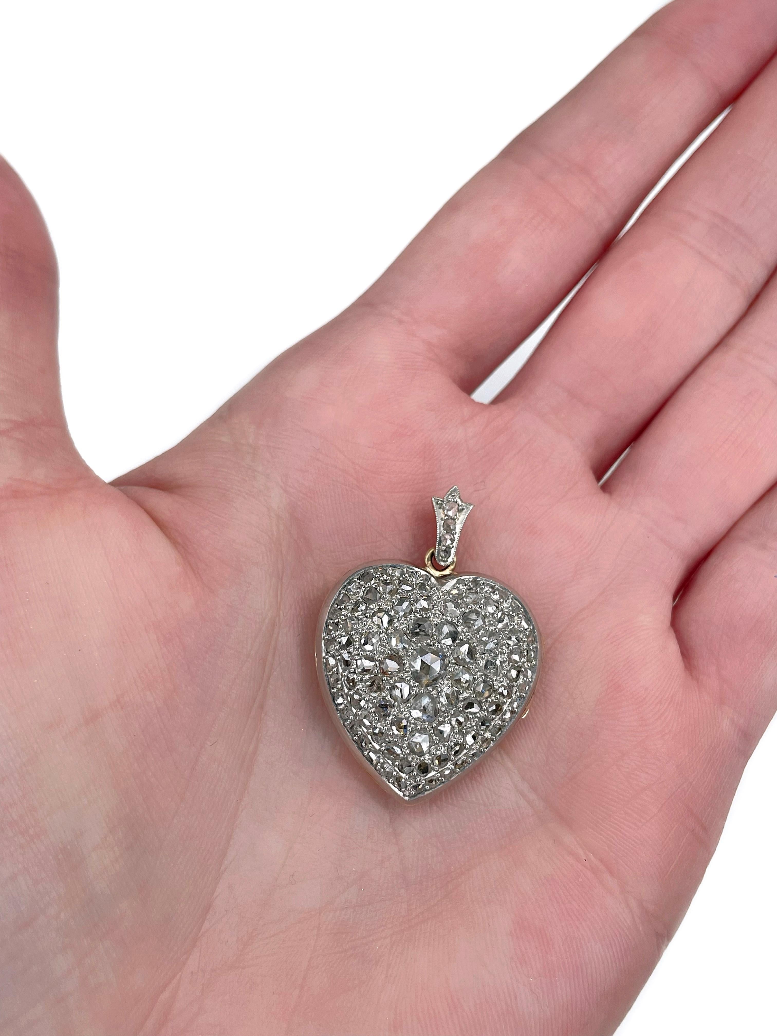 This is a Victorian heart shape locket pendant crafted in 18K gold. Circa 1880. 

The piece features rose cut diamonds. 

Weight: 9.97g
Size: 3.5x2.4cm

———

If you have any questions, please feel free to ask. We describe our items accurately.
