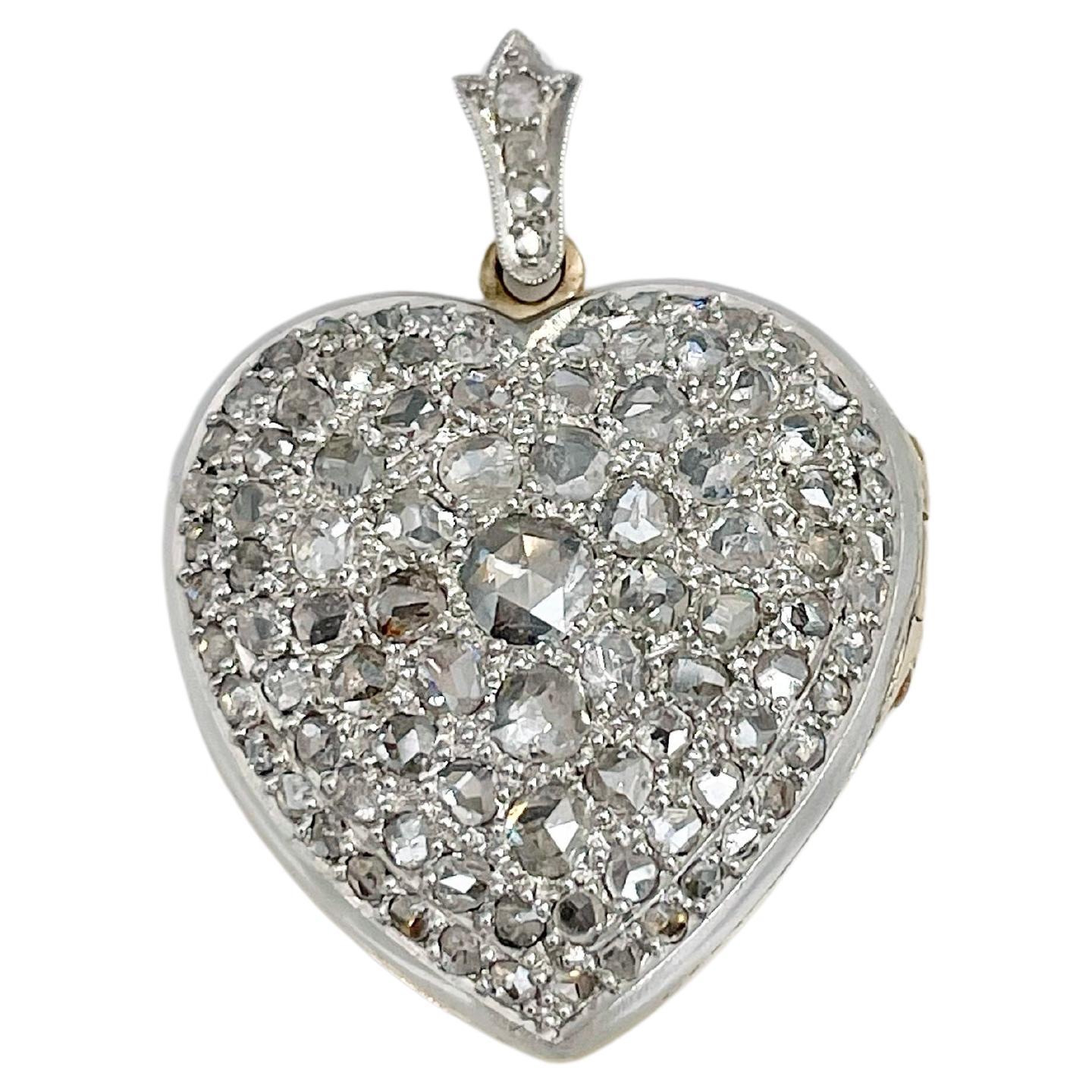 Victorian 18 Karat Gold Rose Cut Diamond Heart Shape Locket Pendant