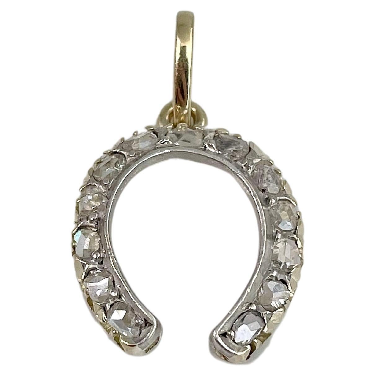 Victorian 18 Karat Gold Rose Cut Diamond Horseshoe Charm Pendant