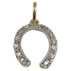 Victorian 18 Karat Gold Rose Cut Diamond Horseshoe Charm Pendant