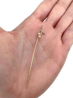 Viktorianische 18 Karat Gold Rosenschliff Diamant Perle Blumenmotiv Stick Pin Brosche