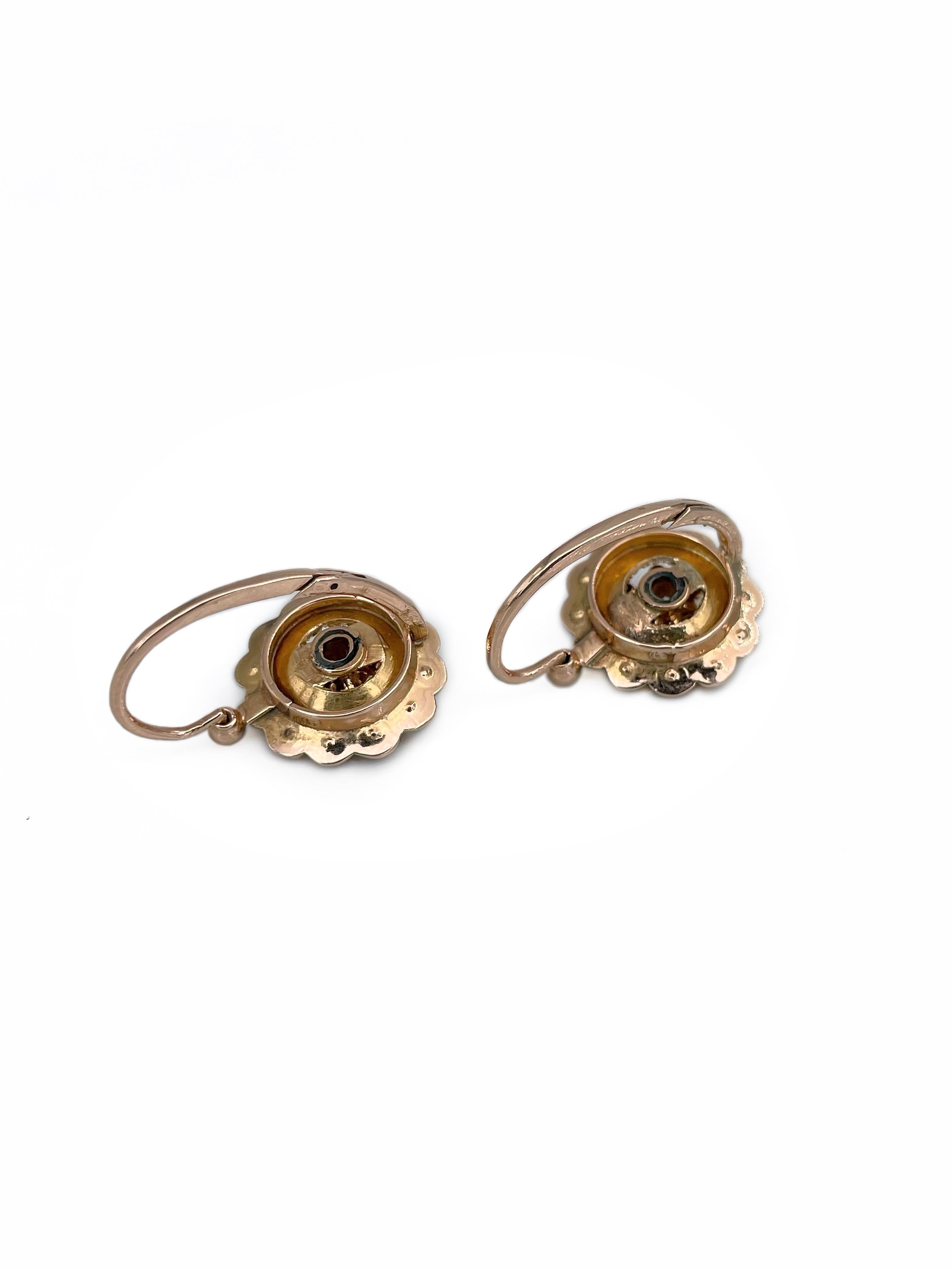 Victorian 18 Karat Gold Rose Cut Diamond Pearl Front Fastening Cluster Earrings 1