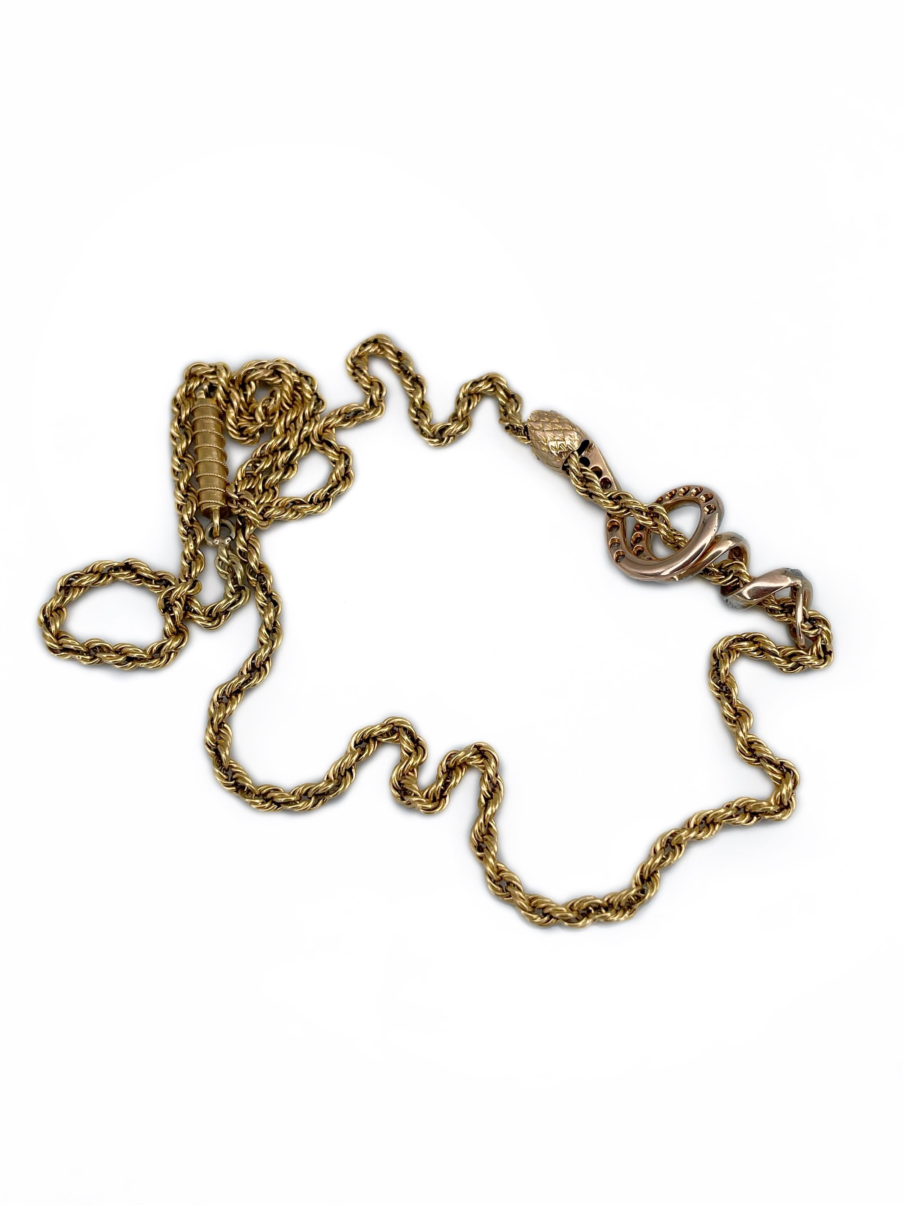 Women's Victorian 18 Karat Gold Ruby Rose Cut Diamond Snake Slider Pendant Necklace