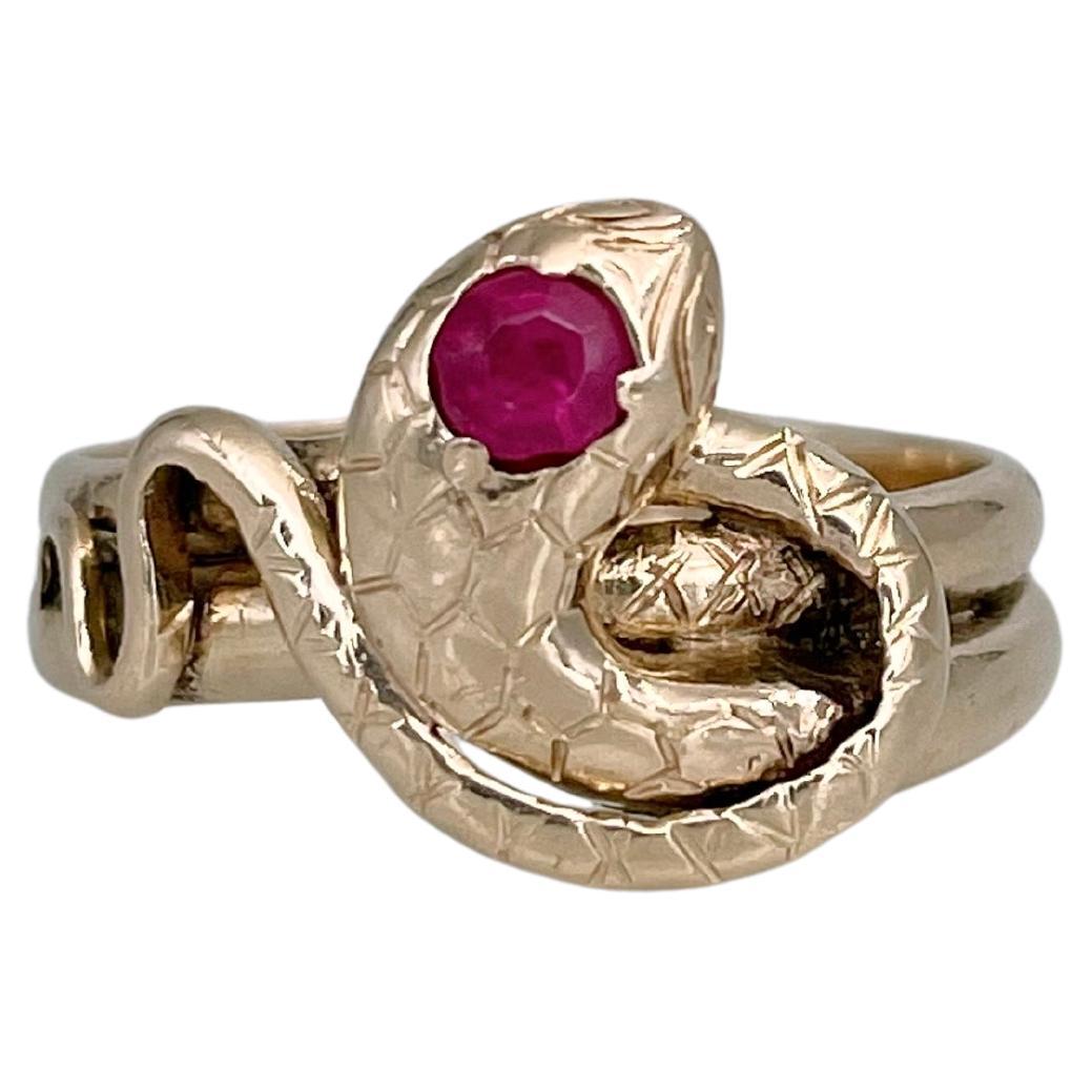 Victorian 18 Karat Gold Ruby Snake Engagement Ring