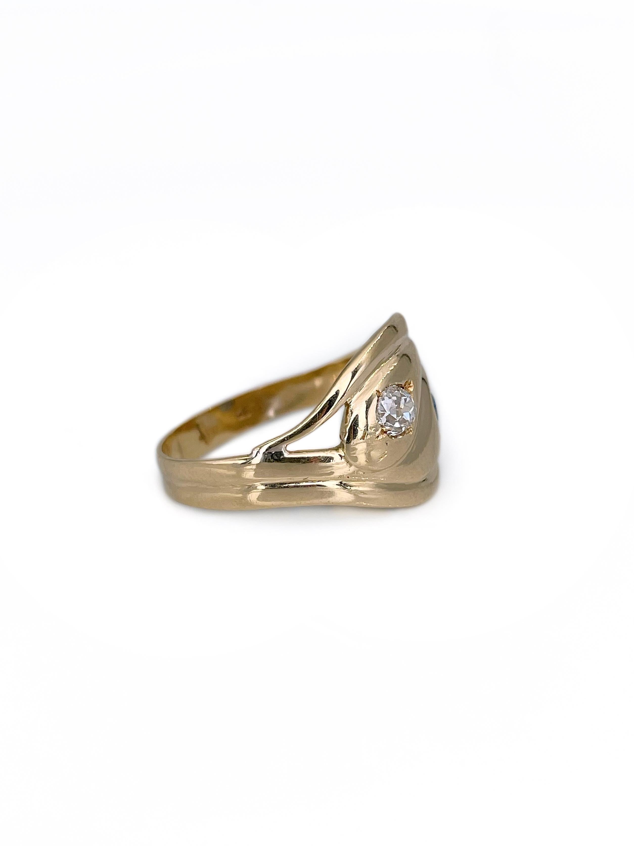 Victorian 14 Karat Gold 0.22 Carat Sapphire 0.20 Carat Diamond Double Snake Ring In Good Condition For Sale In Vilnius, Vilniaus apskr.