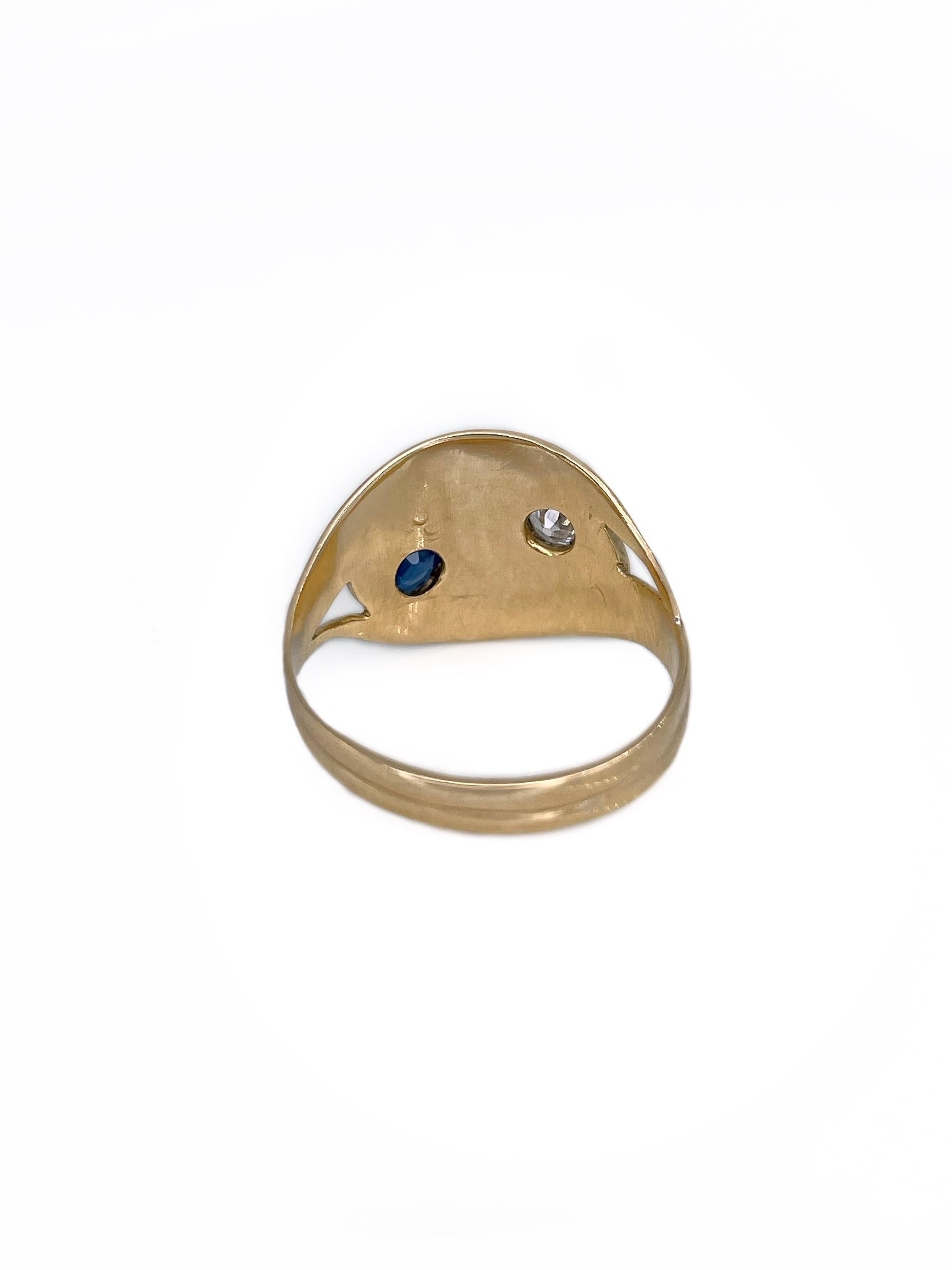 Women's Victorian 14 Karat Gold 0.22 Carat Sapphire 0.20 Carat Diamond Double Snake Ring For Sale