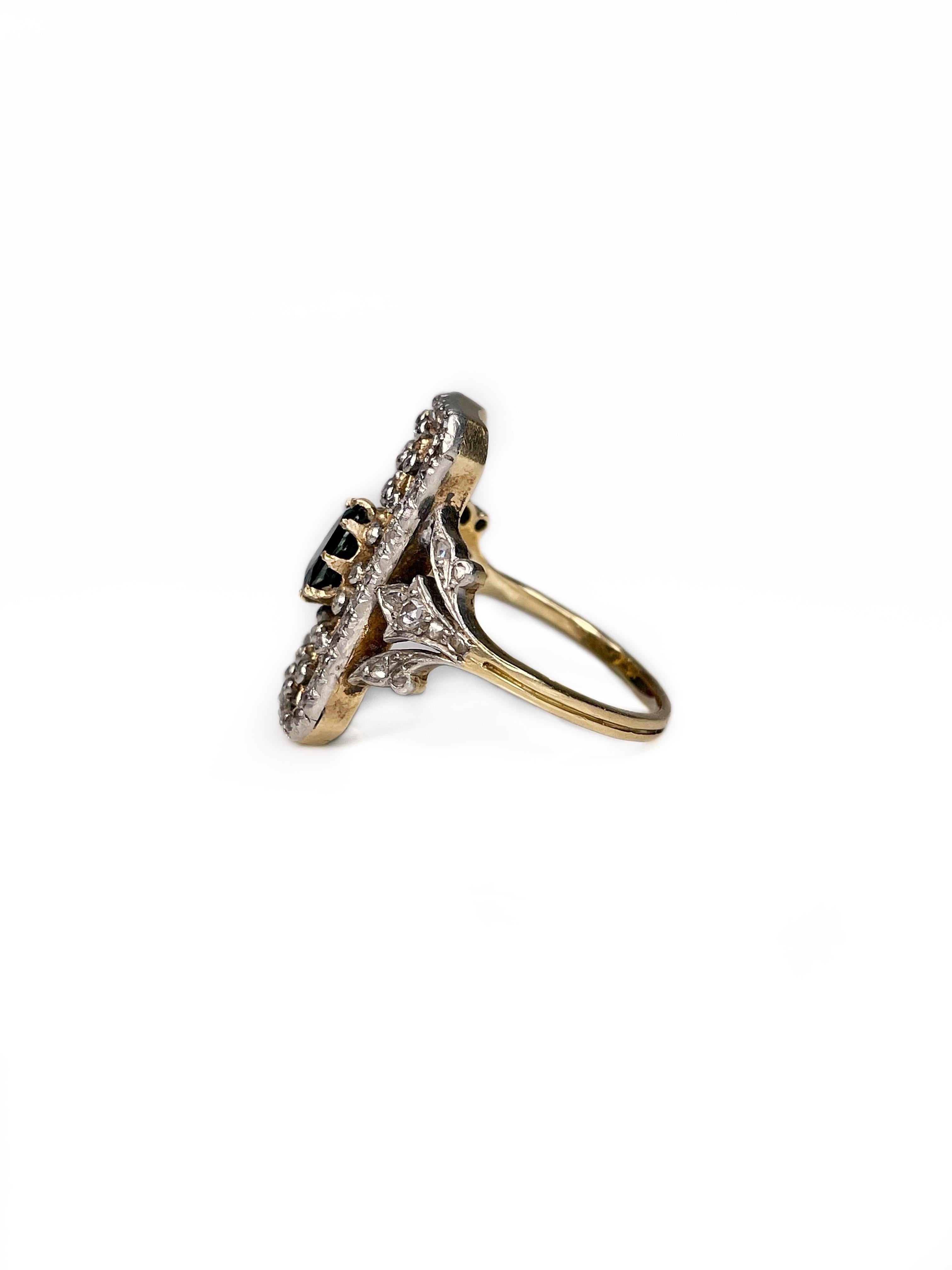 Women's Victorian 18 Karat Gold Sapphire Rose Cut Diamond Openwork Rectangle Ring