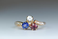 Victorian 18 Karat Gold Sapphire Ruby and Diamond Clover Antique Ring