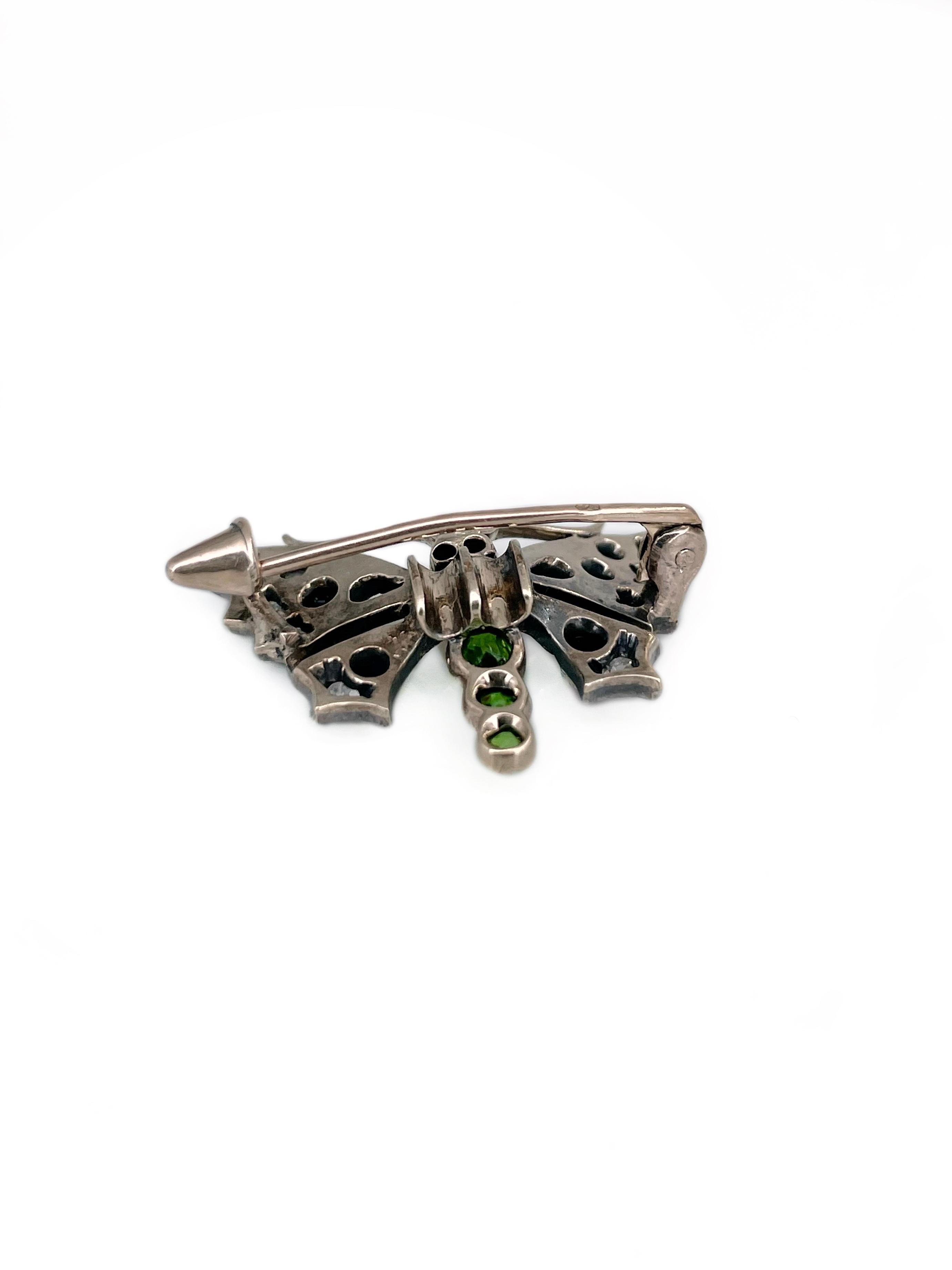 Women's or Men's Victorian 18 Karat Gold Sapphire Ruby Pearl Rose Cut Diamond Butterfly Brooch