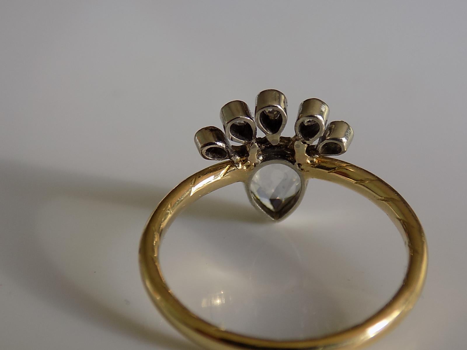 Mixed Cut Rare Victorian 18 Karat Gold Silver Diamond Crowned Heart Love Ring