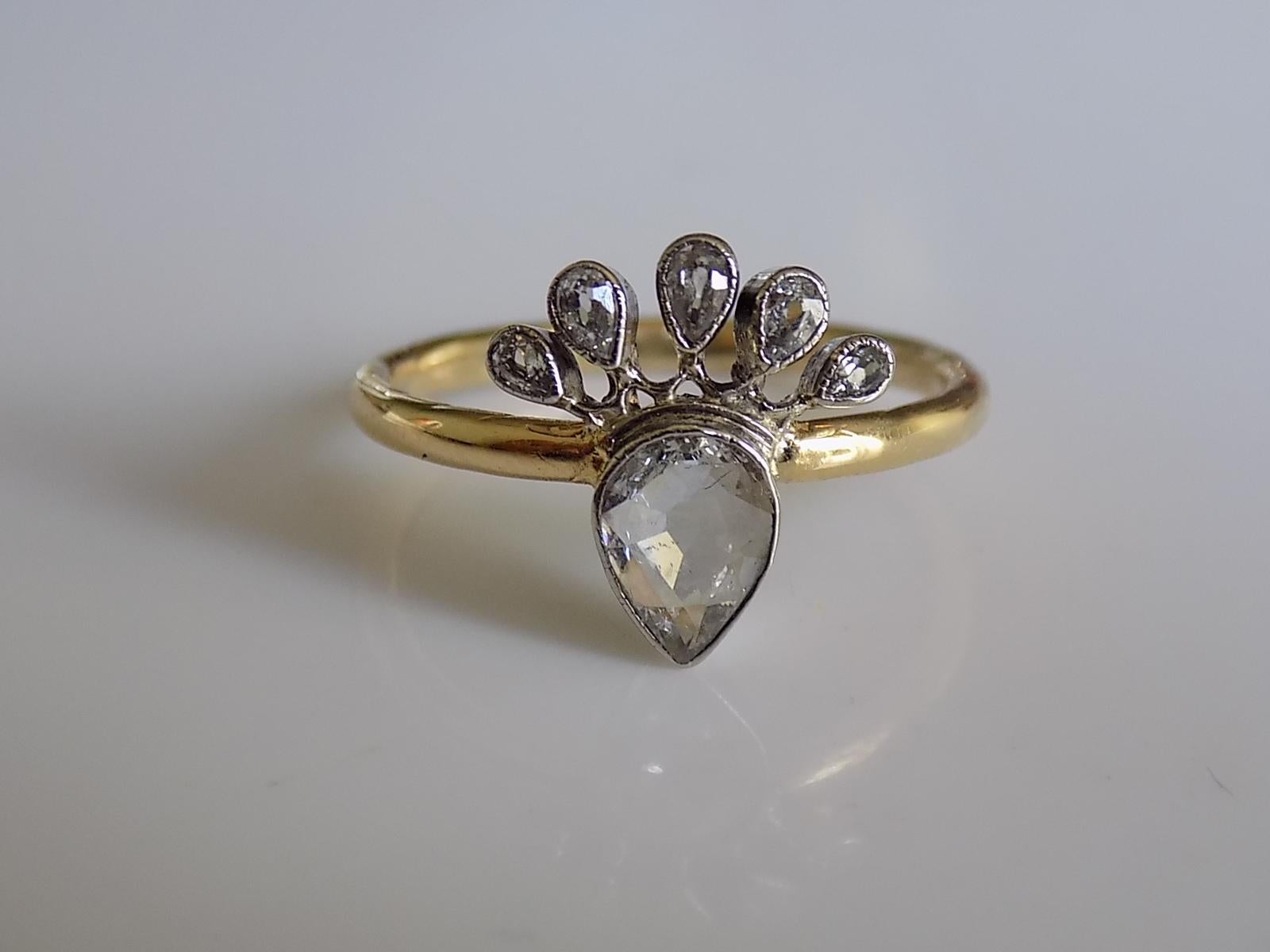 Women's Rare Victorian 18 Karat Gold Silver Diamond Crowned Heart Love Ring
