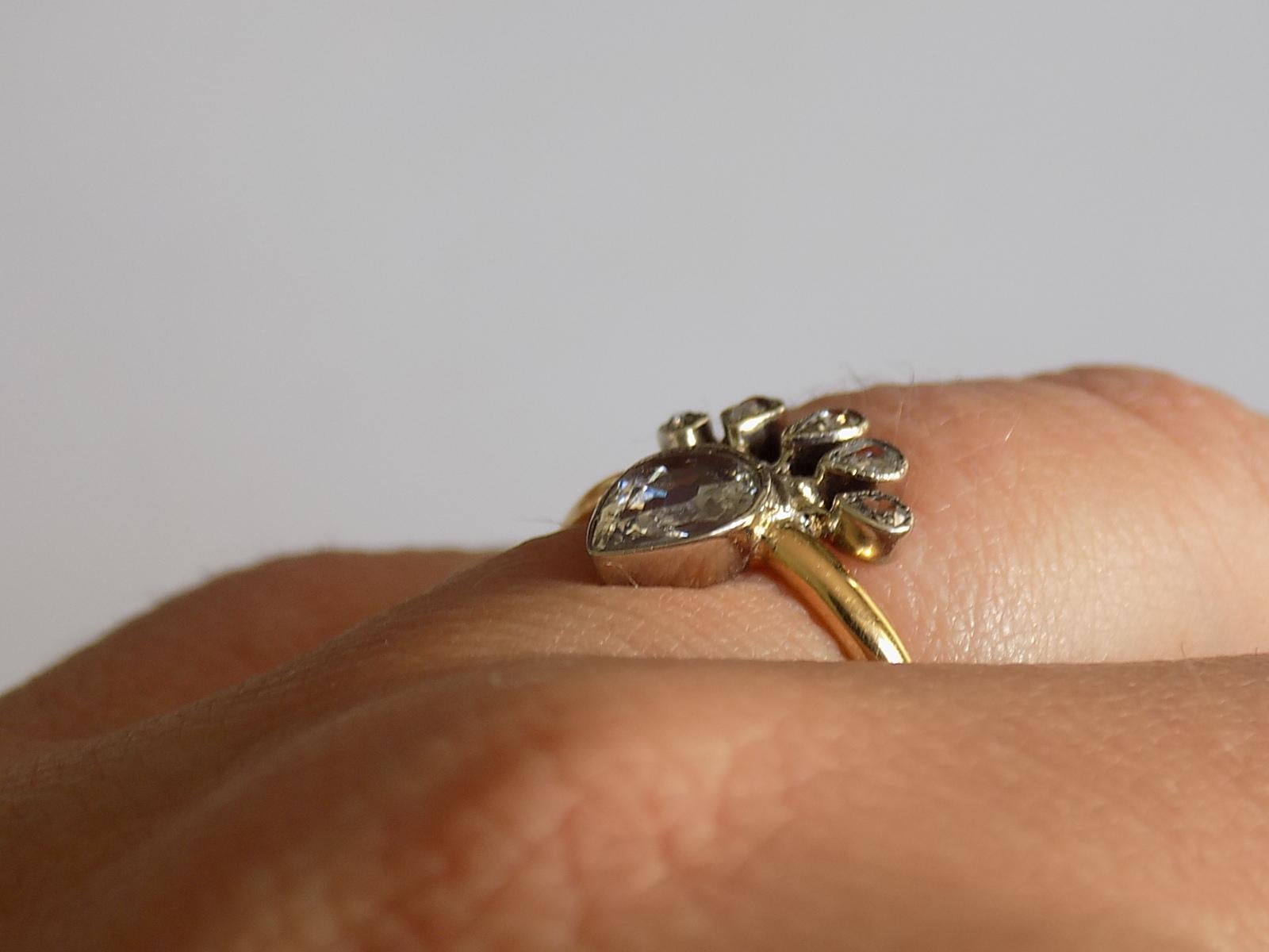 Rare Victorian 18 Karat Gold Silver Diamond Crowned Heart Love Ring For Sale 3
