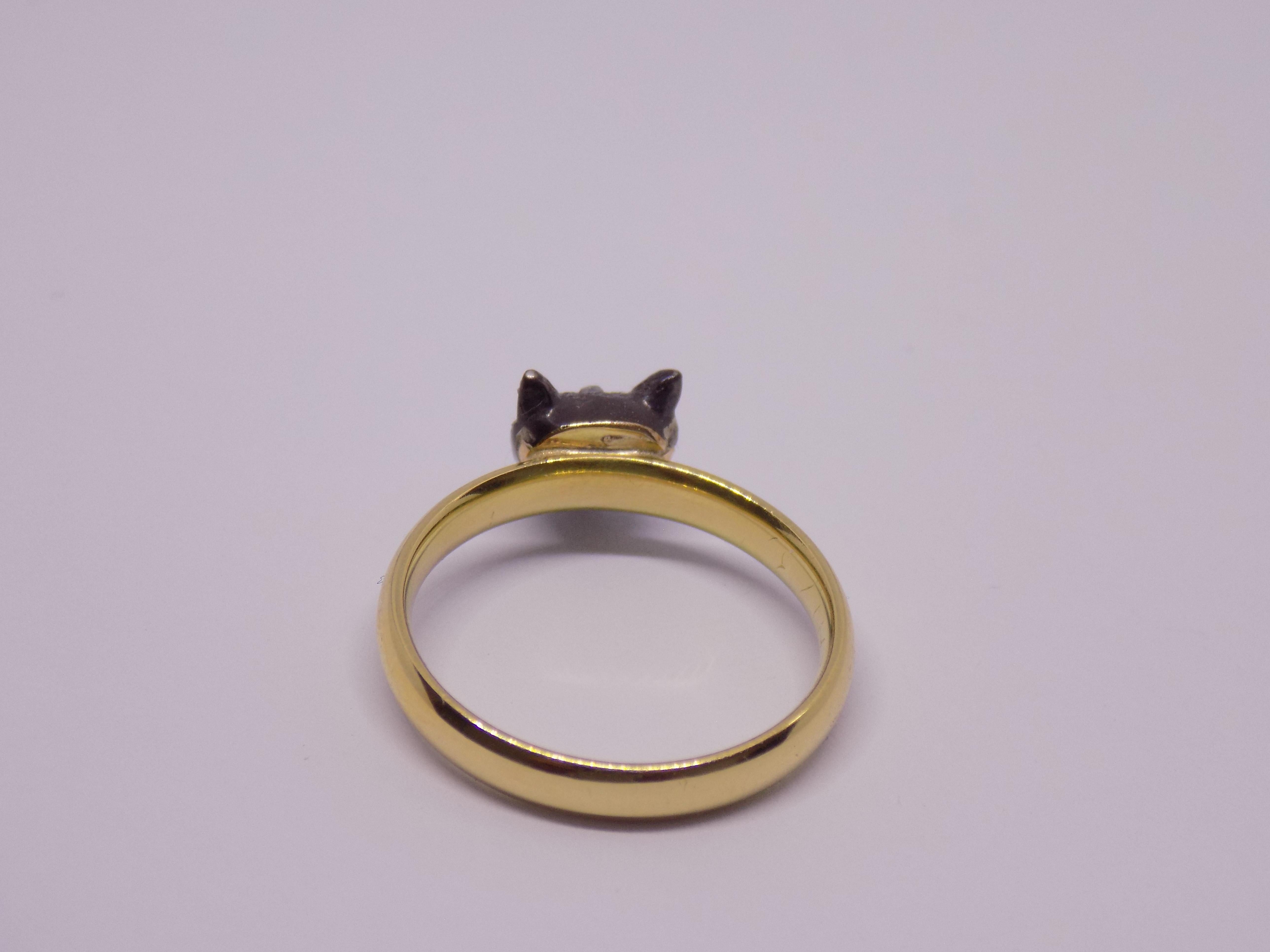 Rose Cut Victorian 18 Karat Gold Silver Diamond Fox Ring