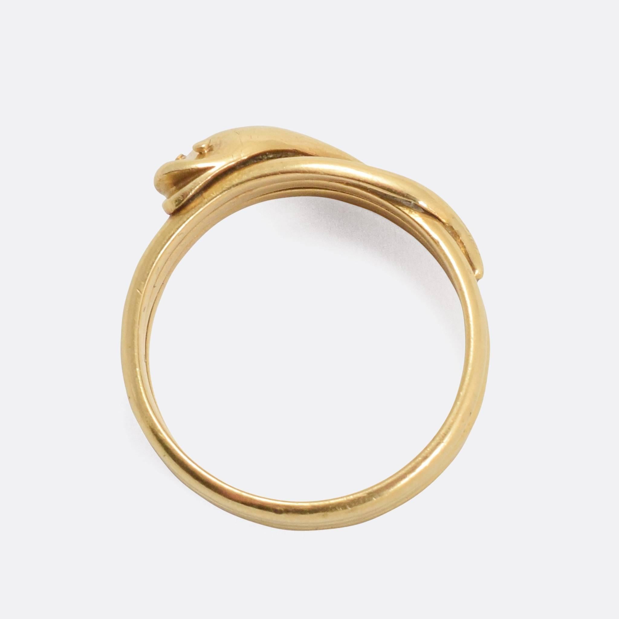 Women's or Men's Victorian 18 Karat Gold Snake Ring