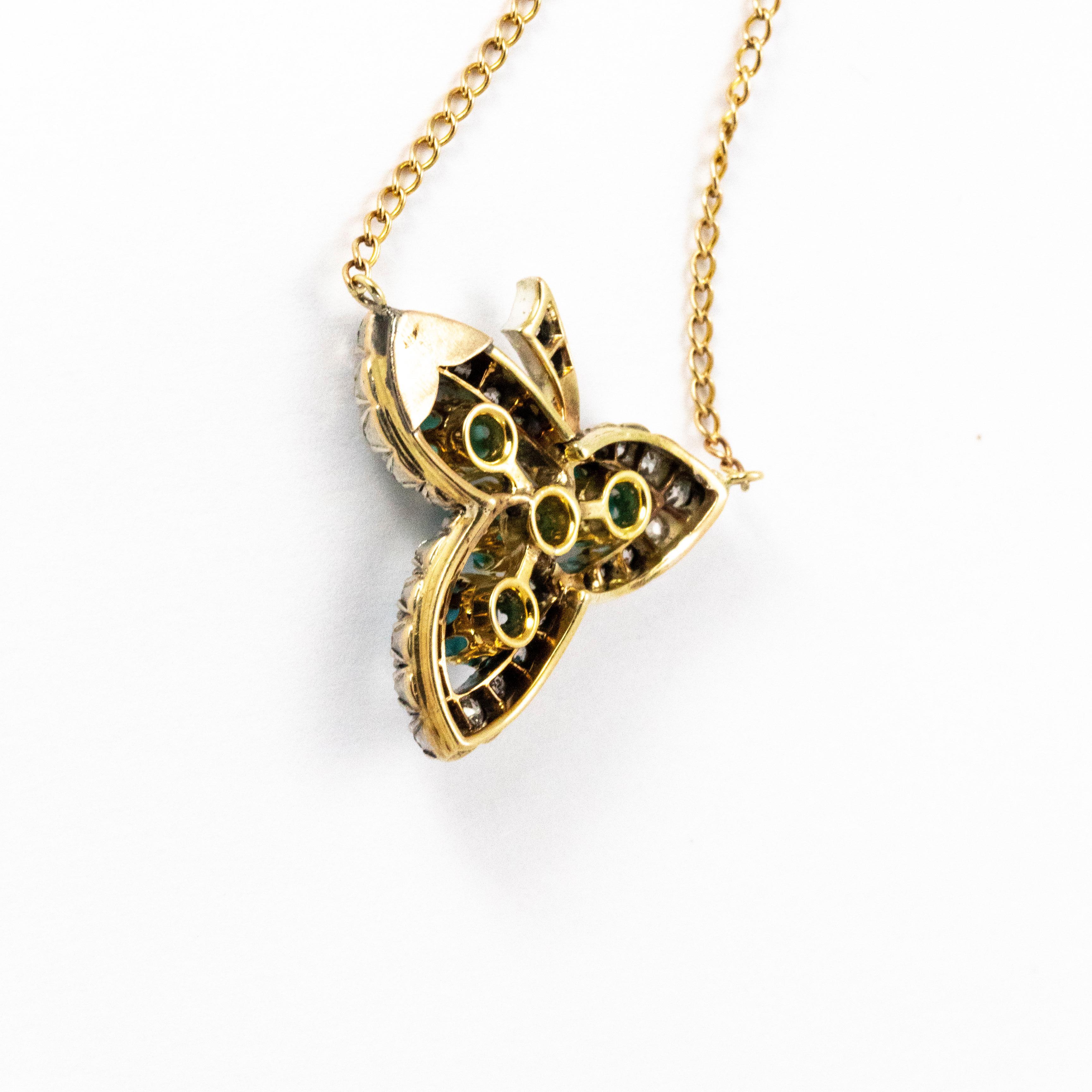 Victorian 18 Karat Gold Turquoise and Diamond Leaf Pendant In Good Condition For Sale In Chipping Campden, GB