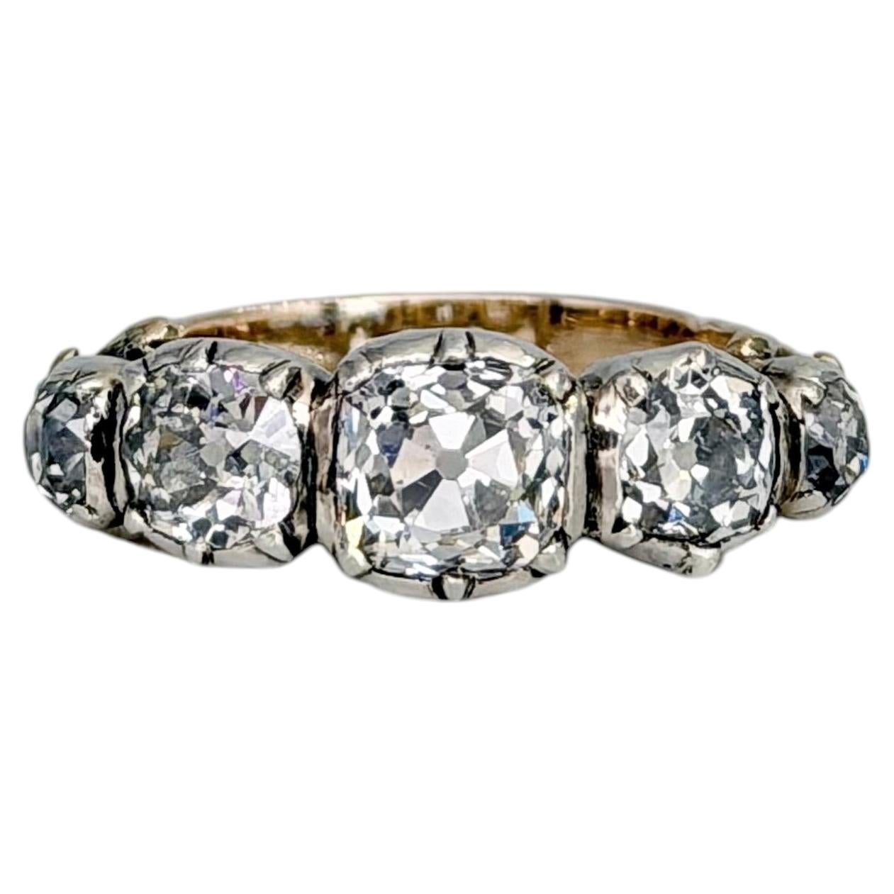 Victorian 18 Karat Gold TW ~2.30 Carat Old Mine Cut Diamond Five-Stone Ring